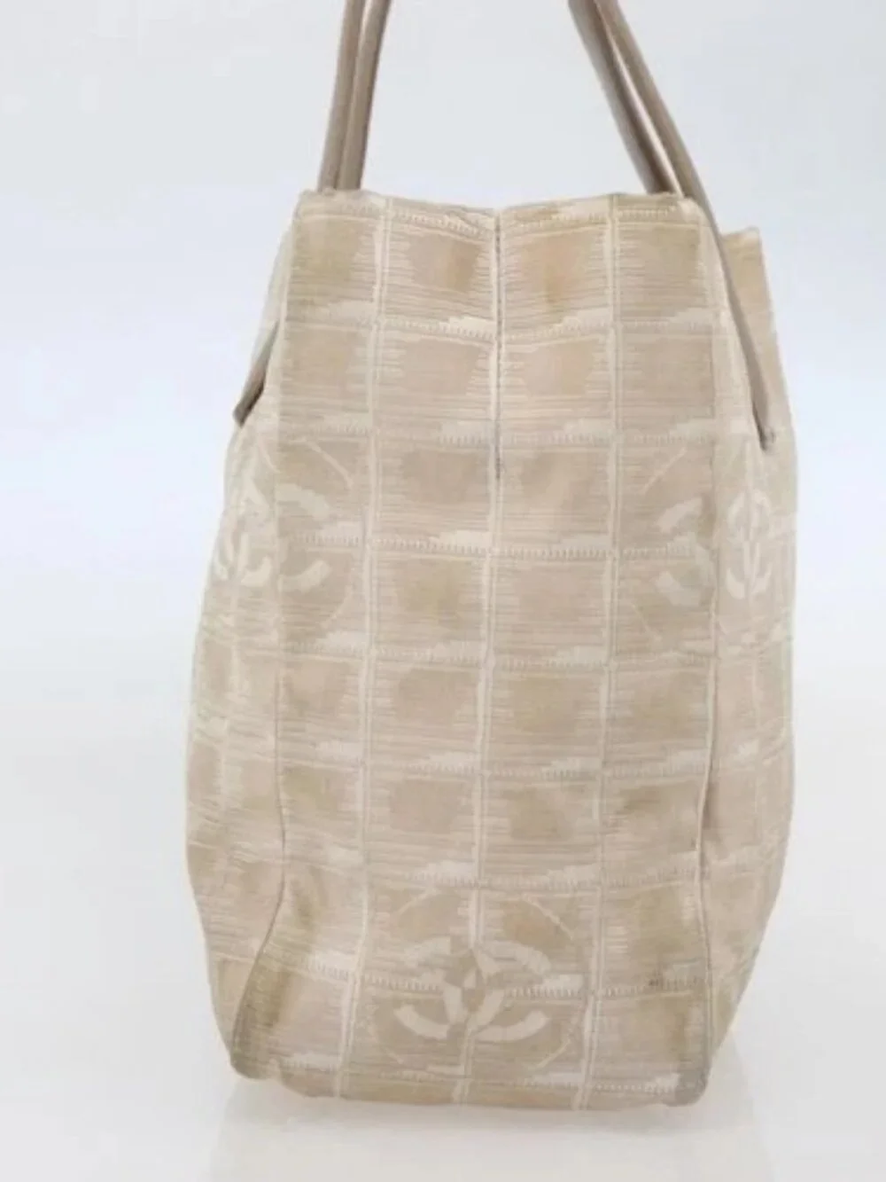 CHANEL New Travel Line Tote Bag Beige Gold CC Auth 145082